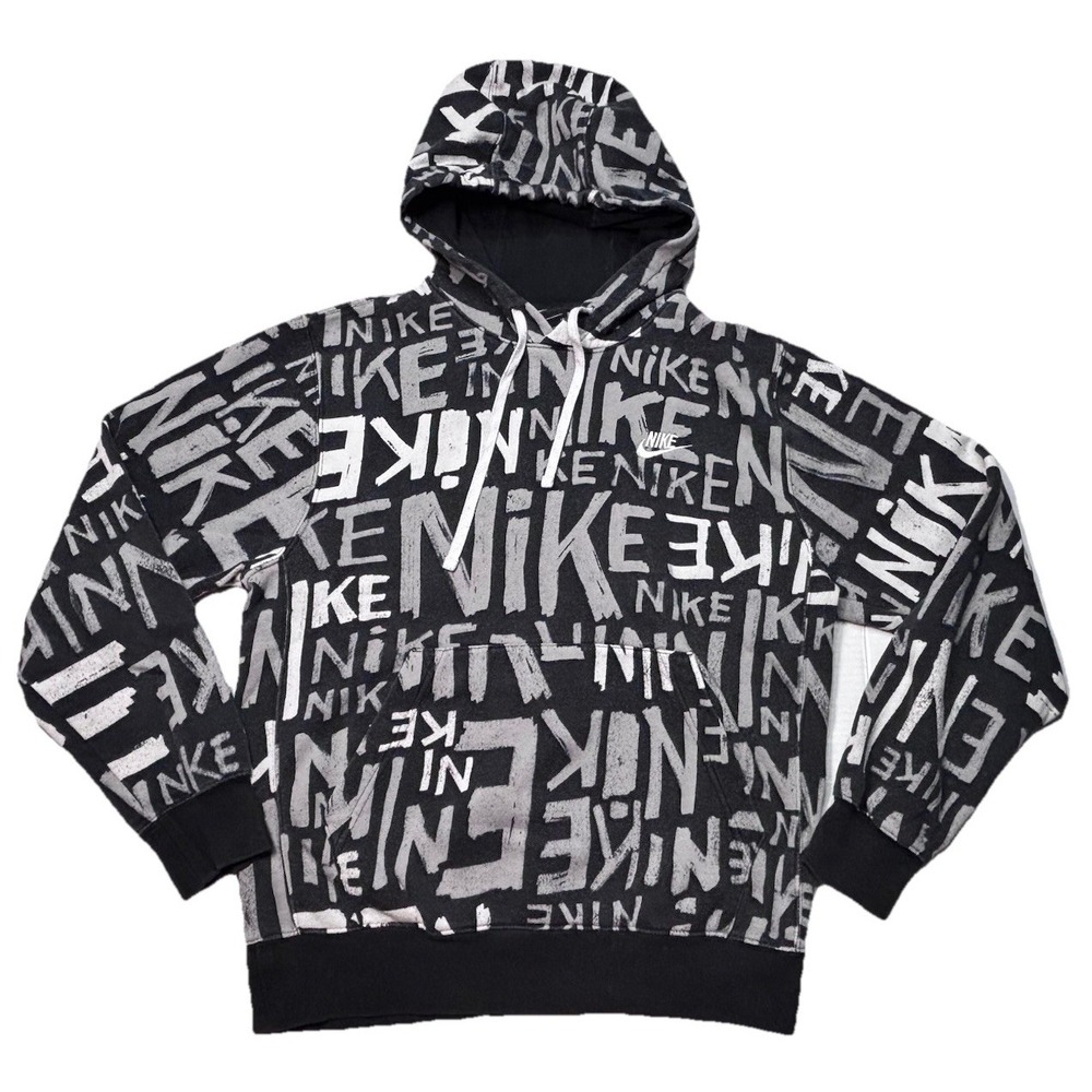 Nike DA0061-010 Graffiti Logo All Over Print‎ Hoodie Black White Small Men's